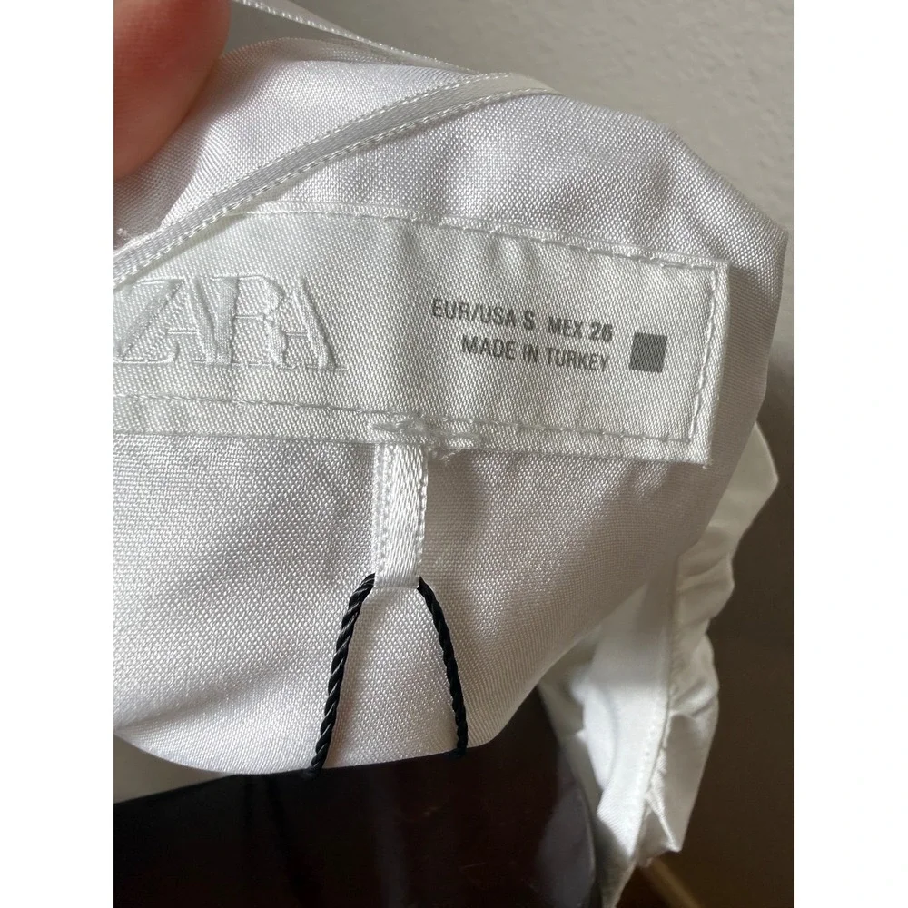 NWT ZARA Balloon Poplin Top White Puff Sleeve Blouse Size S